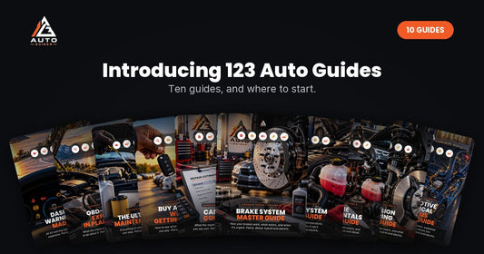 The ten covers in the 123 Auto Guides Learning Series, from Dashboard Warning Lights to Automotive Electrical Systems.