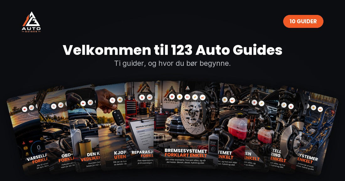 De ti omslagene i 123 Auto Guides læreserie, fra varsellamper til elektriske systemer.