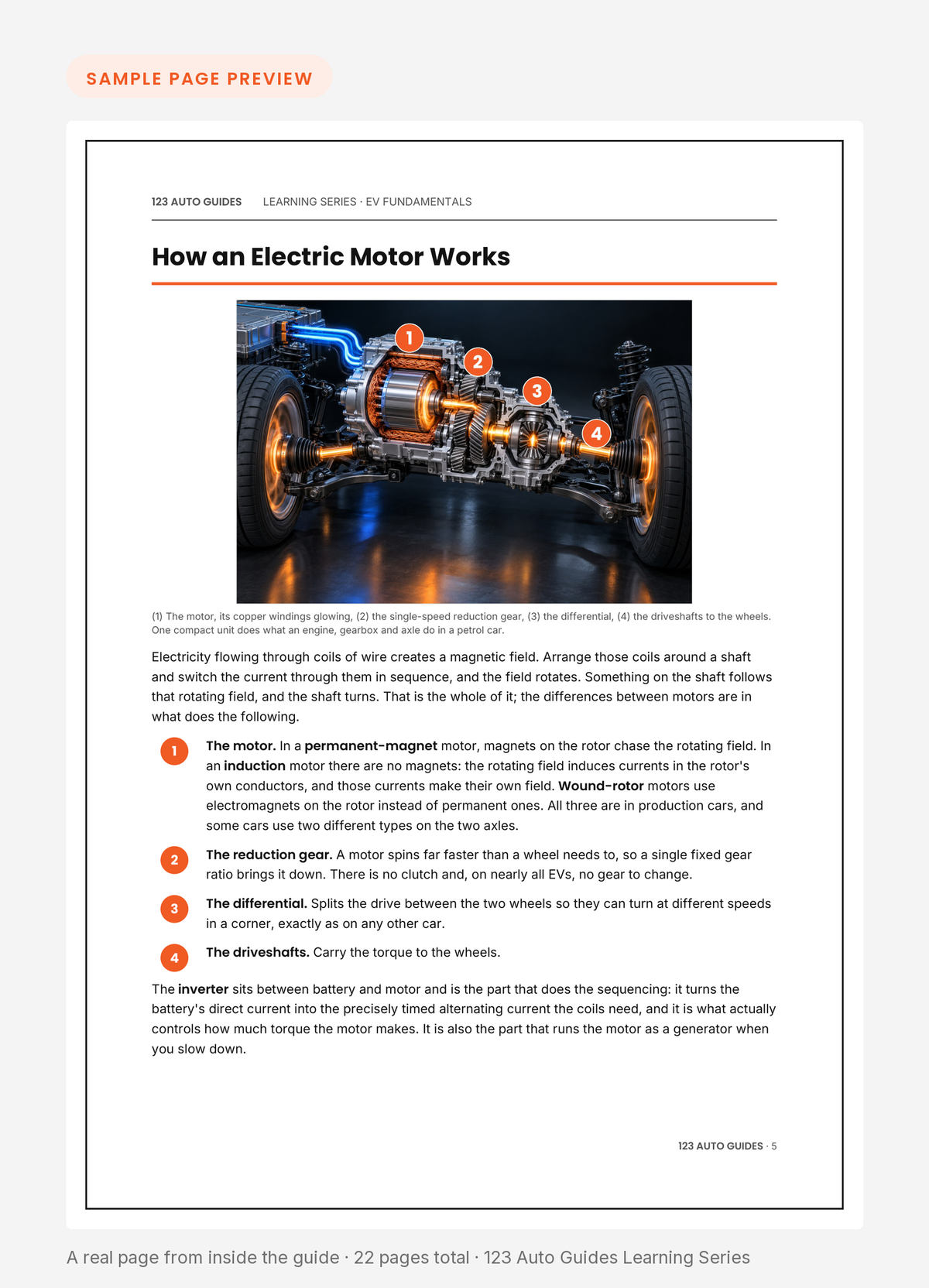 Sample page – How an Electric Motor Works, numbered cutaway