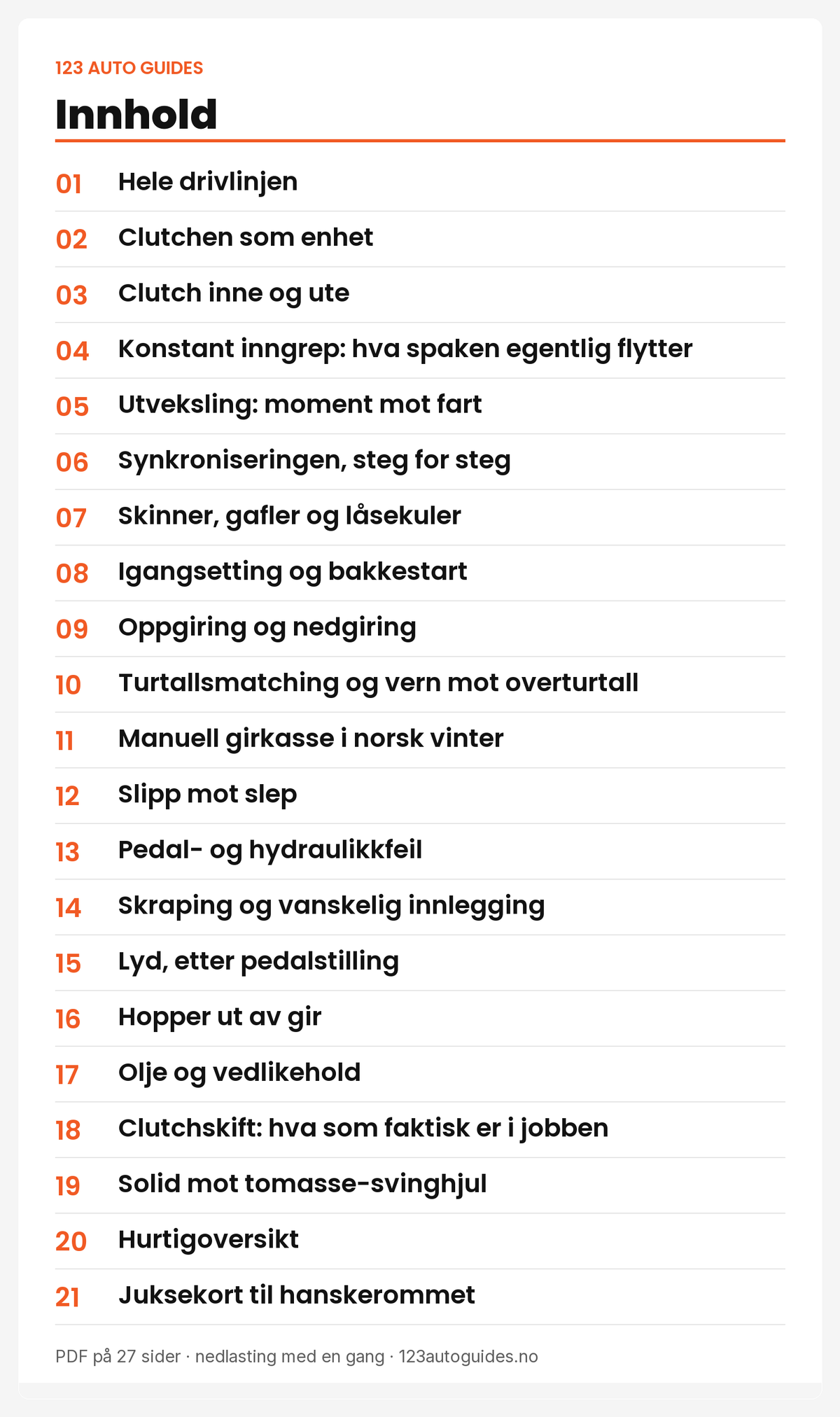 Innhold: 21 kapitler om clutch og girkasse