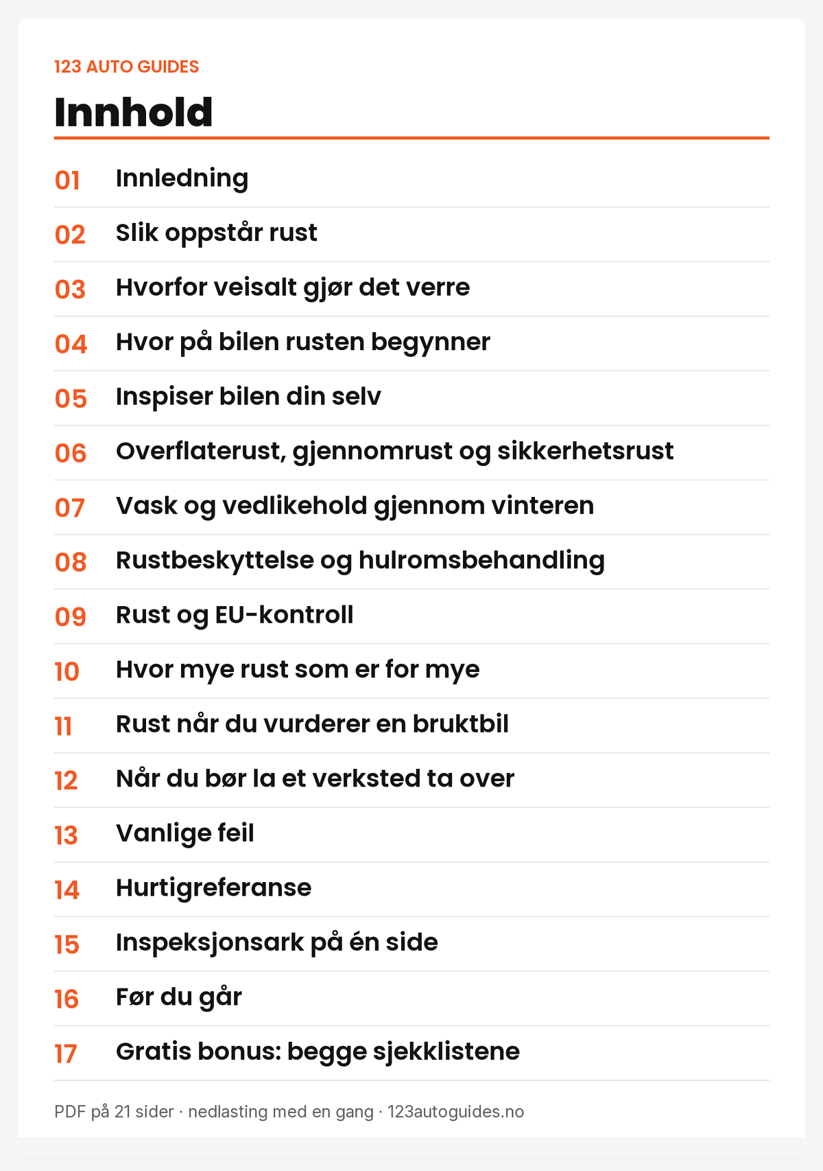 Innhold: 17 kapitler om rust og veisalt